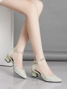 Fashionable Chunky Heel Hollow Out High-Heels Women's Pointed-Toe Shoes