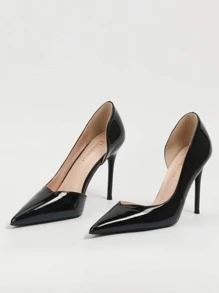 欧美风格侧开叉尖头高跟鞋，低帮工作鞋，女士细高跟鞋 - 黑色 - 查看 1