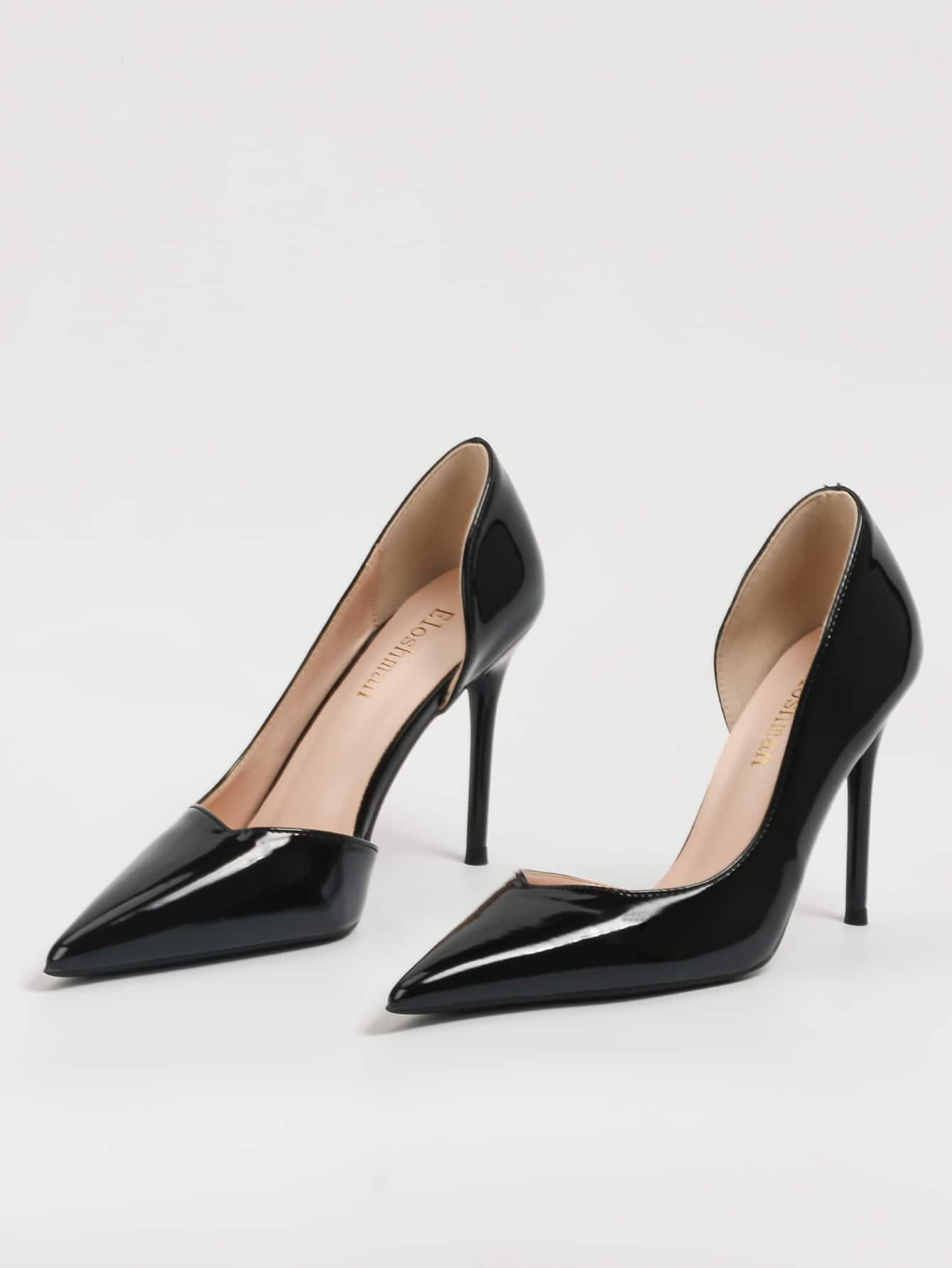 欧美风格侧开叉尖头高跟鞋，低帮工作鞋，女士细高跟鞋 - 黑色 - 查看 1