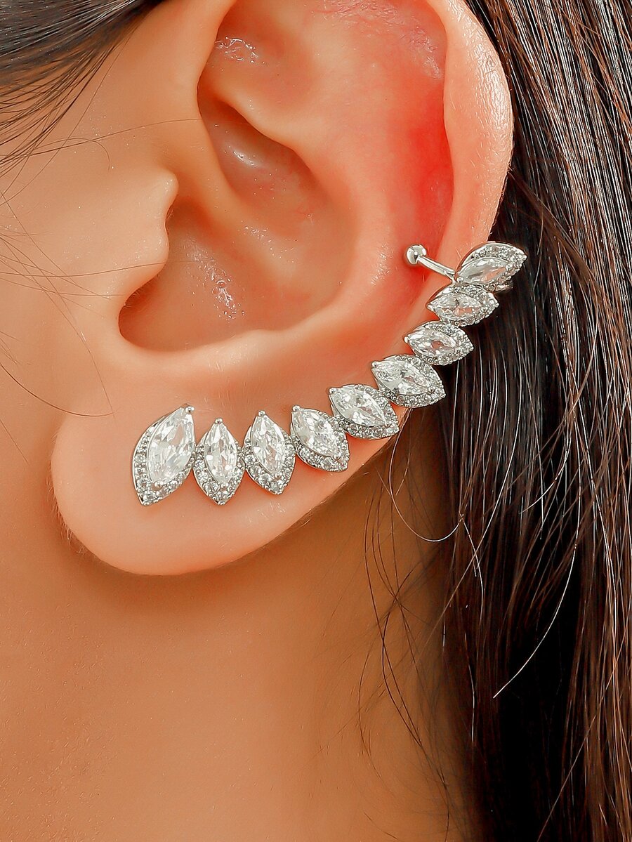 1 件白色方晶鋯石裝飾耳夾、耳環、吊式耳環,高端、時尚、奢華設計,個人化女士珠寶 - 白色 - 查看 1