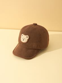 1pc Infant Bear Decor Corduroy Sun Cap Baseball Cap Suitable For Boys And Girls For Daily Wear - Brown - View 2