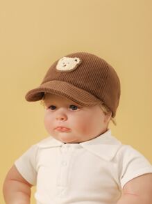 1pc Infant Bear Decor Corduroy Sun Cap Baseball Cap Suitable For Boys And Girls For Daily Wear - Brown - View 4