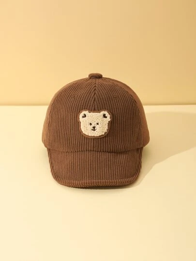 1pc Infant Bear Decor Corduroy Sun Cap Baseball Cap Suitable For Boys And Girls For Daily Wear