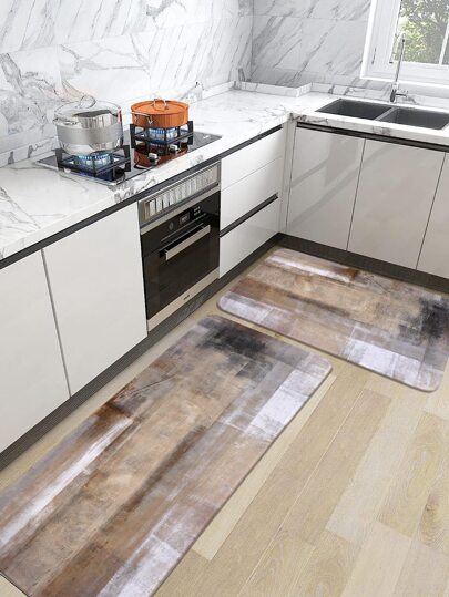 1 bucată covoraș de bucătărie maro, imprimat cu graffiti artistic, stil modern, catifea de cristal, formă dreptunghiulară, moale, anti-alunecare, absorbantă, potrivită pentru decorarea camerei de zi, decorarea camerei