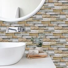 7pcs 3d Vinyl Self Adhesive Wall Tile Sticker With Imitation Stone Effect, Home Decor For Kitchen, Bathroom 5.5x11 Inches - Multicolor - View 9