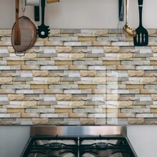 7pcs 3d Vinyl Self Adhesive Wall Tile Sticker With Imitation Stone Effect, Home Decor For Kitchen, Bathroom 5.5x11 Inches - Multicolor - View 11
