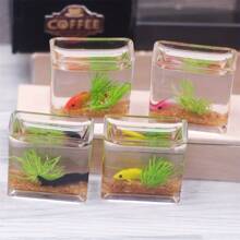 1入迷你方形玻璃魚缸,家居裝飾水族箱,diy場景裝飾,小配件 - 粉色 - 查看 7