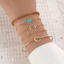 5pcs Set Heart Knot Turquoise Moon Pendant Bracelets For Women