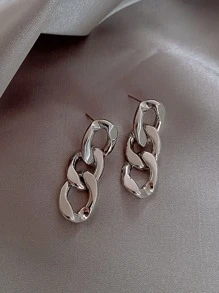 2 piezas Pendientes de borla de enlace de cadena de acero inoxidable adecuados para uso diario de hombres y mujeres - Plateado - Ver 2