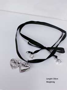 1 件黑色绳爱心与酷字母细节领结颈链情人节 - 黑色 - 查看 6