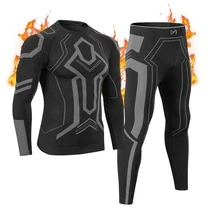 Mens Seamless Thermal Underwear Set Compression Base Layer Fleece Long Johns Warm Set for Skiing Running Outdoor Sports - Grey - View 8