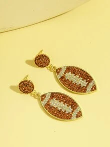 1 Cặp bông tai cầu thủ bóng bầu dục thể thao, bông tai thiết kế quả bóng bầu dục đính đá, quà tặng cho người hâm mộ thể thao - màu nâu - Xem 5