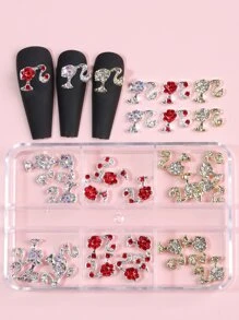 30 件/盒 6 格混色合金美甲装饰 DIY 指甲饰品 指甲宝石 美甲用品 - 彩色 - 查看 1
