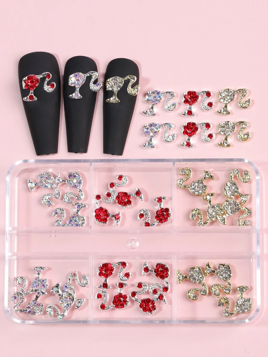 30 件/盒 6 格混色合金美甲装饰 DIY 指甲饰品 指甲宝石 美甲用品 - 彩色 - 查看 1