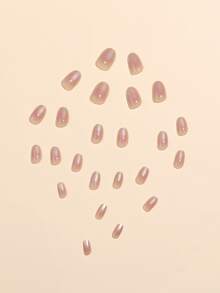 Get Glamorous with 24pcs Short Oval Graphic Fake Nail & 1sheet Tape & 1pc Nail File - Multicolor - View 3