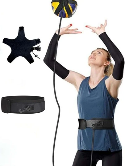 1 set: Bollhållarhandskar med 5 klor + 1,8 m högelastiskt rep + andningsbart svettabsorberande midjeband, jongleringsutrustning för volleyboll/fotboll för vuxna, lämplig för strand, inomhus- och utomhusbruk