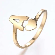 1 Nhẫn Mở Chữ Trái Tim Bằng Thép Không Gỉ Tối Giản (Az) Dành Cho Nữ, Thời Trang Cưới & Quà Tặng Ngày Lễ Tình Nhân - Vàng - Xem 1