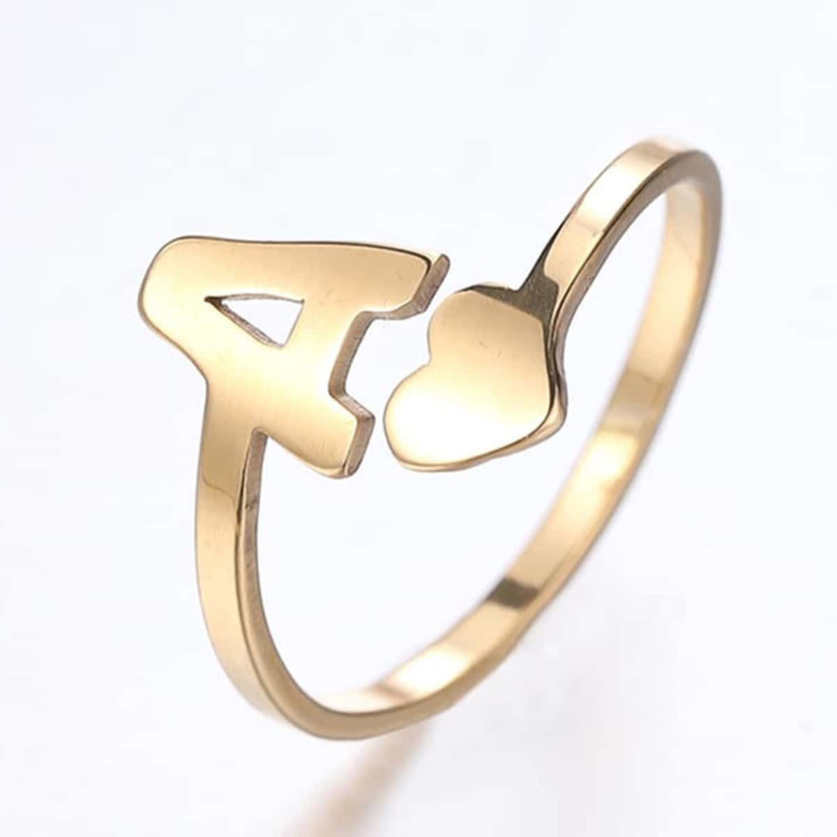 1 Nhẫn Mở Chữ Trái Tim Bằng Thép Không Gỉ Tối Giản (Az) Dành Cho Nữ, Thời Trang Cưới & Quà Tặng Ngày Lễ Tình Nhân - Vàng - Xem 1