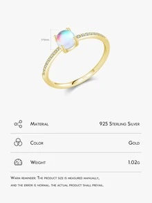 S925純銀簡約時尚月光石圓形女戒,生日禮物 - 金色 - 查看 3