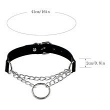 Punk Gothic Leather Round Ring Studded Choker Necklace Chains Charm Sexy Round Collar Necklaces Women Jewelry Gif - Black - View 2