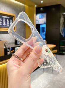 1 pieza Carcasa protectora Imd artesanal de alta transparencia compatible con iPhone, patrón de diente de león y a prueba de golpes - transparente - Ver 5