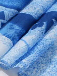 1pc Ladies' Ink Painting Color Block Scarf Sunscreen Shawl Headscarf Neck Wrap Gift - Blue - View 4