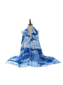 1pc Ladies' Ink Painting Color Block Scarf Sunscreen Shawl Headscarf Neck Wrap Gift - Blue - View 1