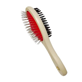 雙面寵物梳理刷及按摩梳,木質手柄