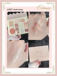 COLORROSE Embossed Makeup Palette, Matte & Pearlescent Eyeshadow Powder Palette, High Color Payoff, Long-Lasting Shimmer Eyeshadows, Smooth & Lightweight, With Mirror, Highlighter, Contour & Blush Multi-Functional Makeup Palette - 1083杏仁奶茶 - 查看 2