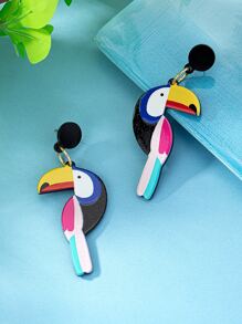 1pair Fashionable & Eye-catching Acrylic & Colorful Bird Printed Drop Earrings For Women To Wear In Daily Life, Party And Banquet