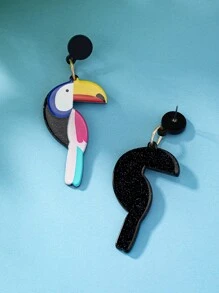 1pair Fashionable & Eye-catching Acrylic & Colorful Bird Printed Drop Earrings For Women To Wear In Daily Life, Party And Banquet