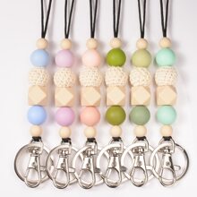 1入組老師適用於身份徽章串珠帶鑰匙圈矽膠串珠鑰匙圈適用於學生老師護士老師欣賞禮品彩色串珠勾織釘珠手機掛繩粉色的 - 粉色 - 查看 2