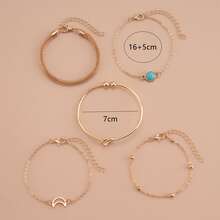 5pcs Set Heart Knot Turquoise Moon Pendant Bracelets For Women