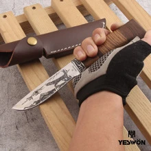 1 Pc High Quality Fixed Blade Knife Hunting Camping Knife Fishing Knife Portable Pocket Knife With Leather Sheath - Black - View 2