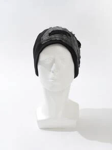 1 件裝男用混色拼布針織無簷小便帽,適合日常配戴 - 黑色 - 查看 4