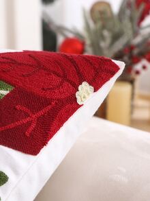 1 Peça Capa De Almofada De Arremesso Embroidado Com Flores De Natal Em Canvas - Multicolorido - Ver 3