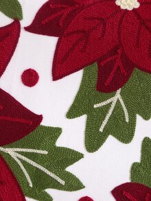 1 Peça Capa De Almofada De Arremesso Embroidado Com Flores De Natal Em Canvas - Multicolorido - Ver 2