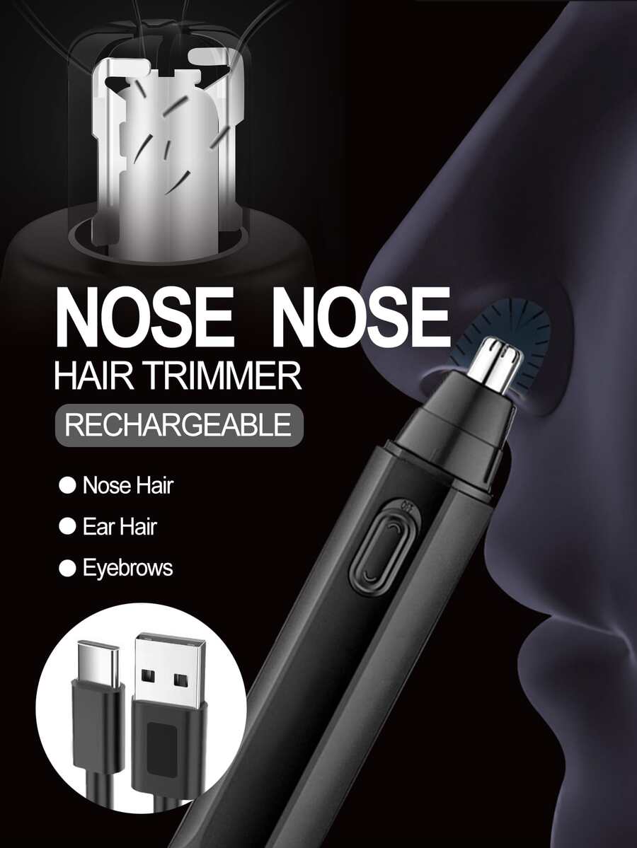 1只可充電式電動鼻毛修剪器,男女適用攜帶式刮鬍刀夾