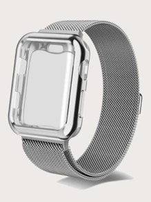 1入組網帶和保護螢幕保護殼整合銀色套裝相容於 Apple Watch 系列 Se/9/8/7/6/5/4，相容於 Apple Watch 系列 40 毫米 41 毫米 44 毫米 45 毫米 - 銀色 - 查看 2