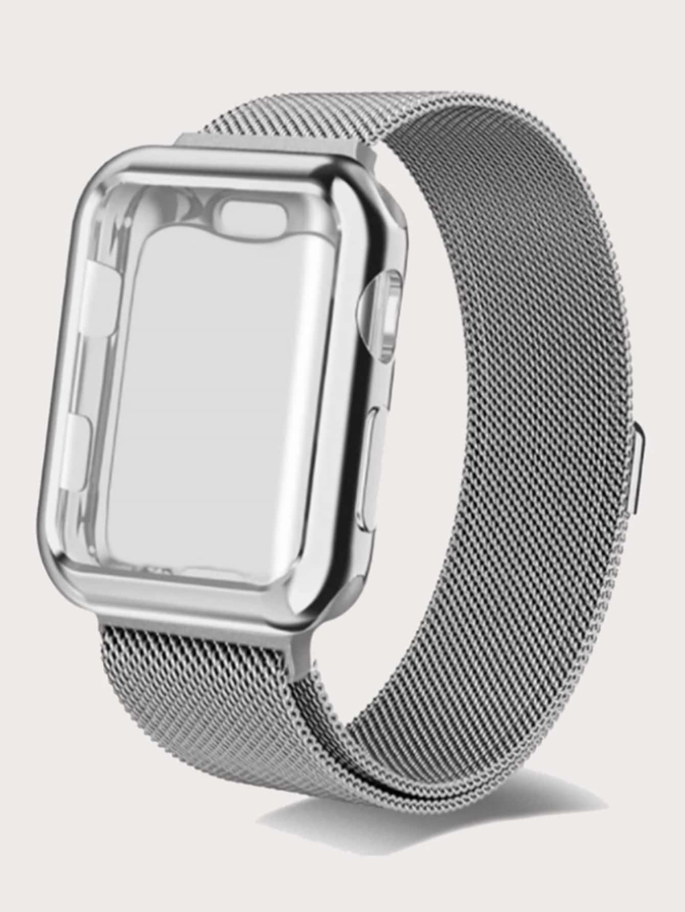 1入組網帶和保護螢幕保護殼整合銀色套裝相容於 Apple Watch 系列 Se/9/8/7/6/5/4，相容於 Apple Watch 系列 40 毫米 41 毫米 44 毫米 45 毫米