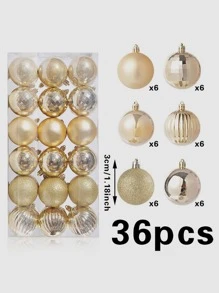 36pcs Champagne Gold Christmas Ball Ornament Set For Tree Decoration - Champagne - View 2