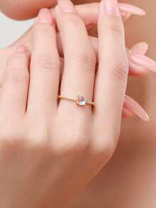 S925純銀簡約時尚月光石圓形女戒,生日禮物 - 金色 - 查看 2