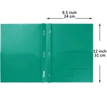 Youngever 6 Pack Heavy Duty Plastic Two Pocket Folders with 3 Prongs, Metal Prongs Fastener, Heavy Duty Plastic 2 Pocket Folder - Green