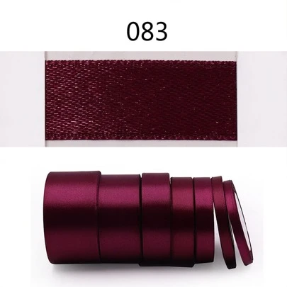 1Roll 25Yard/Lot Solid Color Satin Ribbon Fabric Silk Embellish Ribbon Perfect for Crafts, Hair Bows Gift Wrapping For Each Festival (083 wine red color)