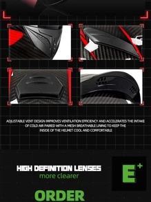 QIKE 1 pieza fibra de carbon textura pleno cara casco para motocicleta - Negro - Ver 10