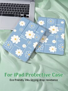 花卉图案保护壳，适用于带笔架的 iPad，支持自动睡眠/唤醒盖 - 彩色 - 查看 1