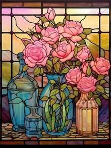 窗邊的玫瑰5d鑽石畫拼貼diy鑽石刺繡全圓形鑽石畫壁藝家居裝飾十字繡套裝,適用於客廳 - 彩色 - 查看 1