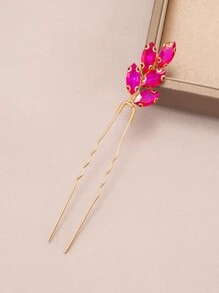 3pcs Luxurious Glass Rhinestone Decor U-shaped Hair Pin In Rose Red Tone Suitable For Weddings, Parties And Formal Events For Women - Hot Pink - View 4