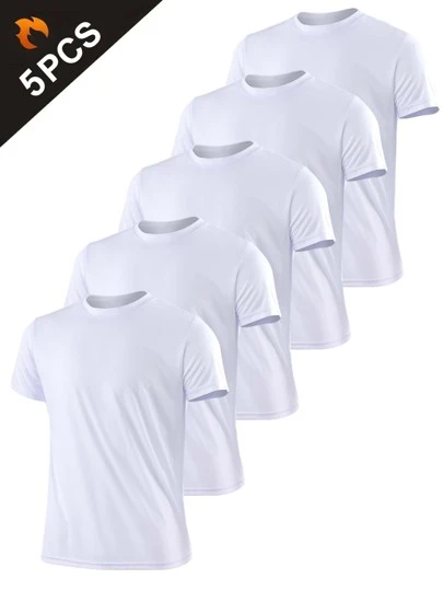 5 PIEZAS Camiseta deportiva de unicolor ultraligera y de secado rápido estilo novio blanca para hombre, camiseta superior transpirable y ligera para ropa de gimnasio y fitness, camiseta básica de compresión estilo novio para hombre