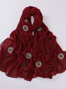 1 Miếng Sang trọng Pha lê Trang trí Chiffon Khăn trùm đầu ( Pha lê Màu sắc Ngẫu nhiên ) , Khăn trùm đầu - Màu Đỏ Sâu - Xem 1